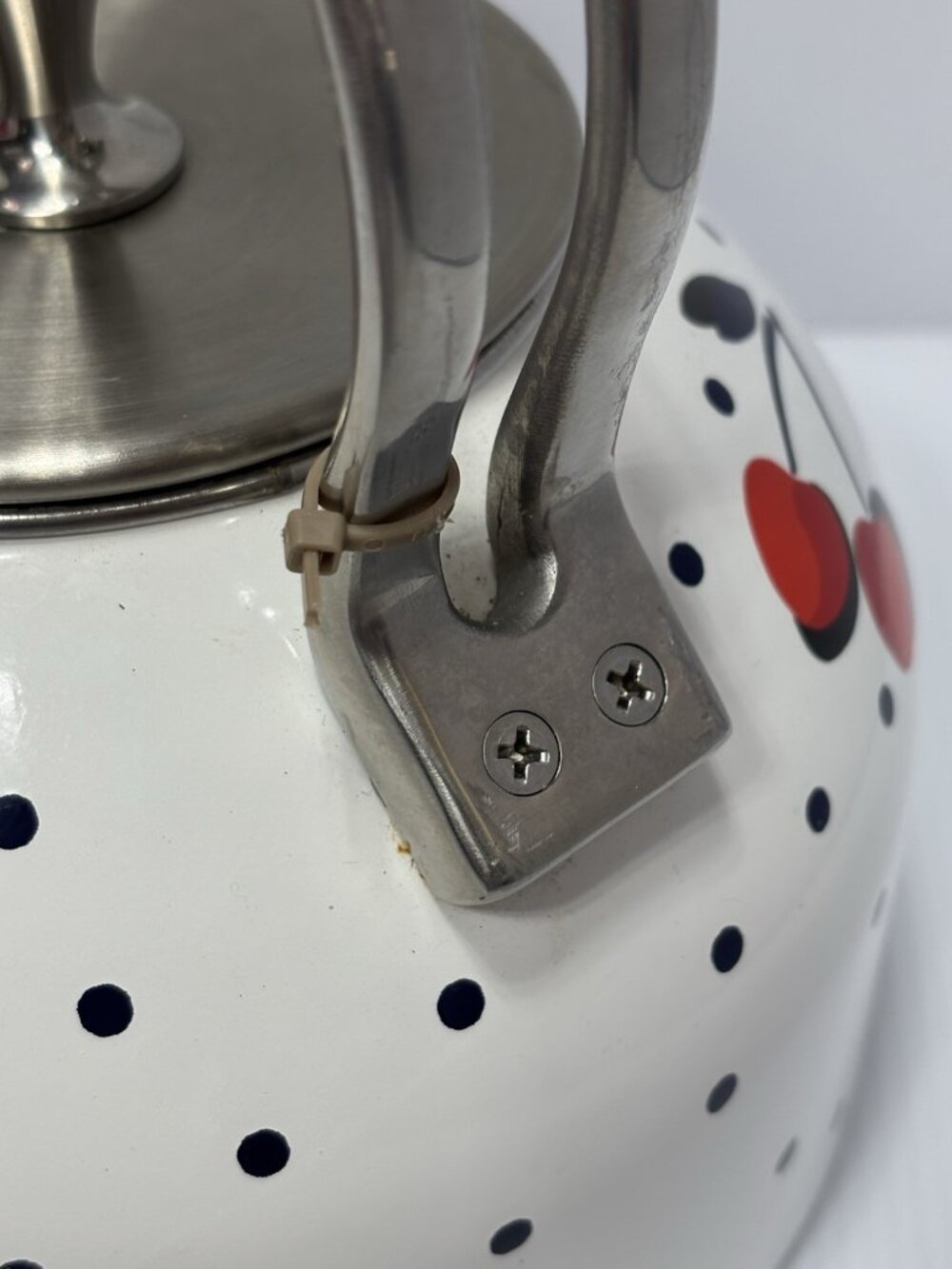 Kate Spade Cherry Polka Dot Tea Kettle White Enamel On Steel Decorative -As Is! - Picture 5 of 16